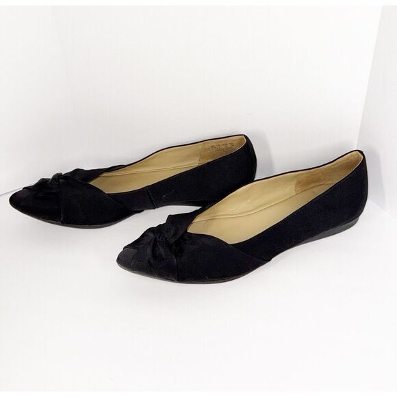 Naturalizer Ballet Flats Black Fabric Bow Slip On Classic Pointed Toe Preppy 11M - Picture 1 of 15
